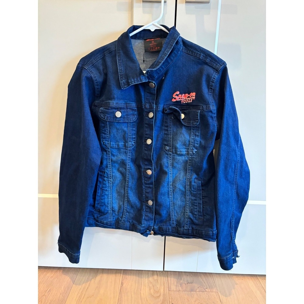 VTG SNAP-ON‎ Tools Denim Jacket Woman's Size Medium Navy Blue Fade Workwear